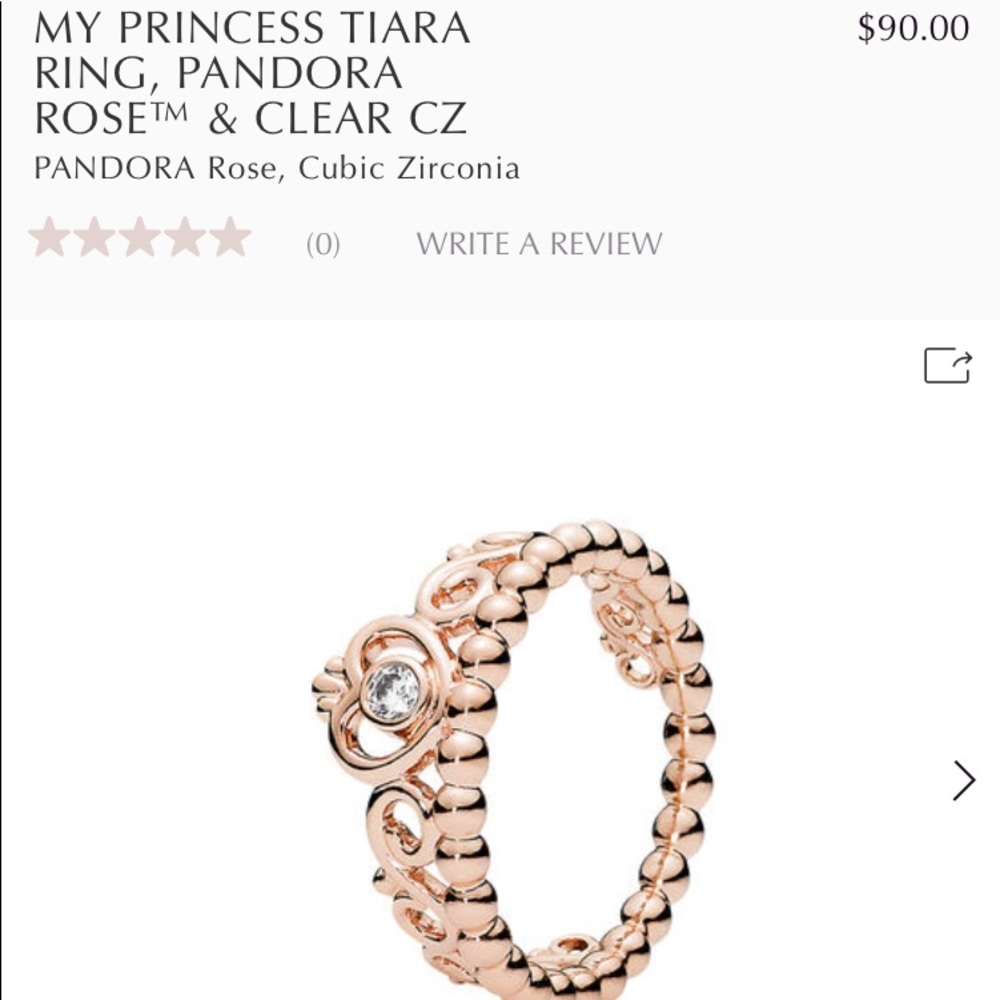 Brand New Rose Gold Pandora Princess Ring